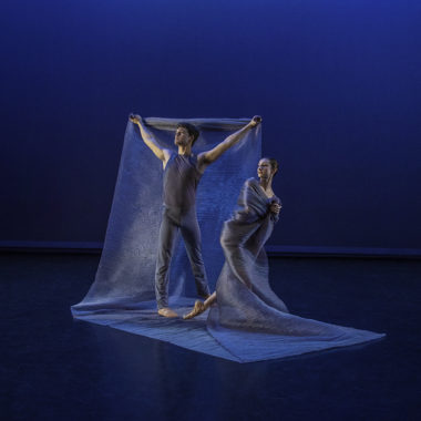 Photo by Ed Flores featuring UA Dance Ensemble members Candice Barth and Gregory Taylor in Among the Stars by Jessica Lang